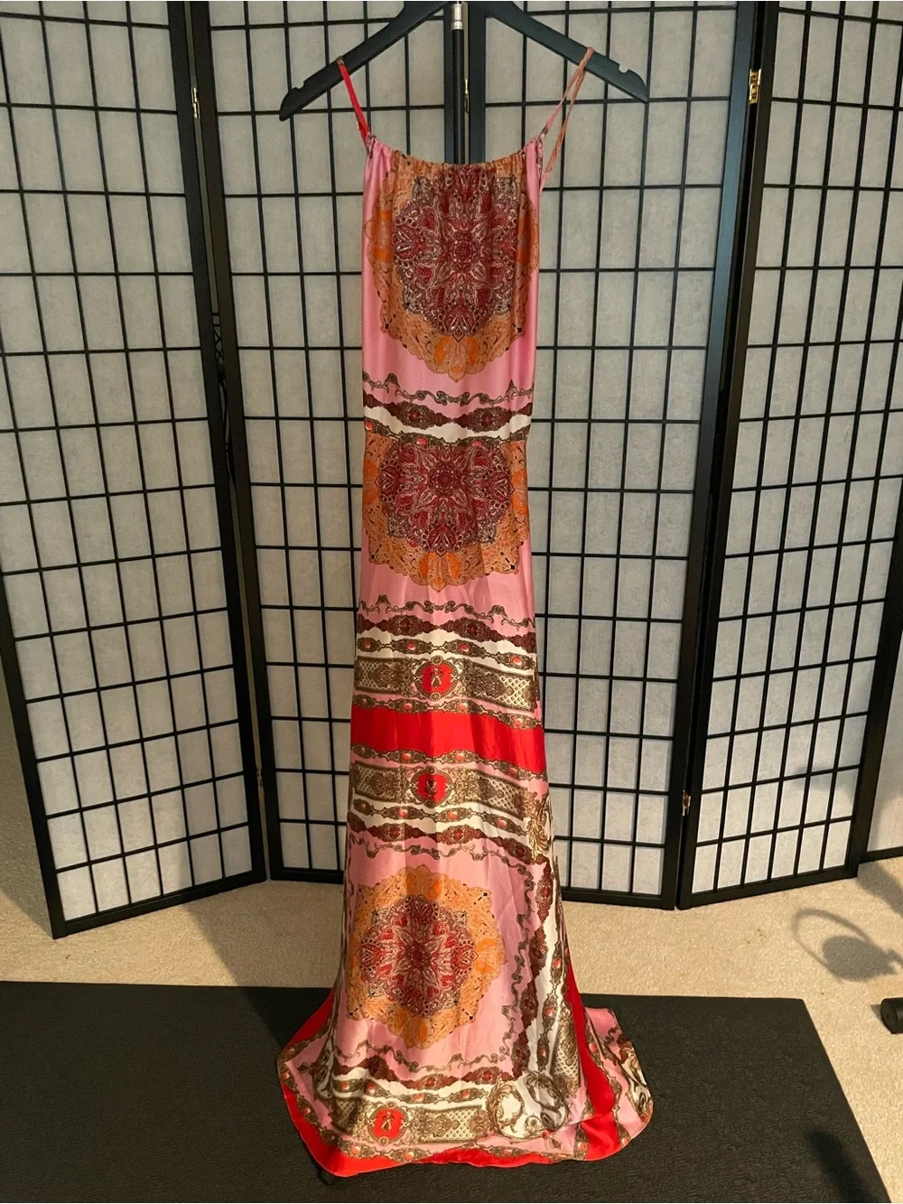 AKIRA Pink & Red Boho Maxi Slip Dress with Paisley Medallions - Picture 3 of 4